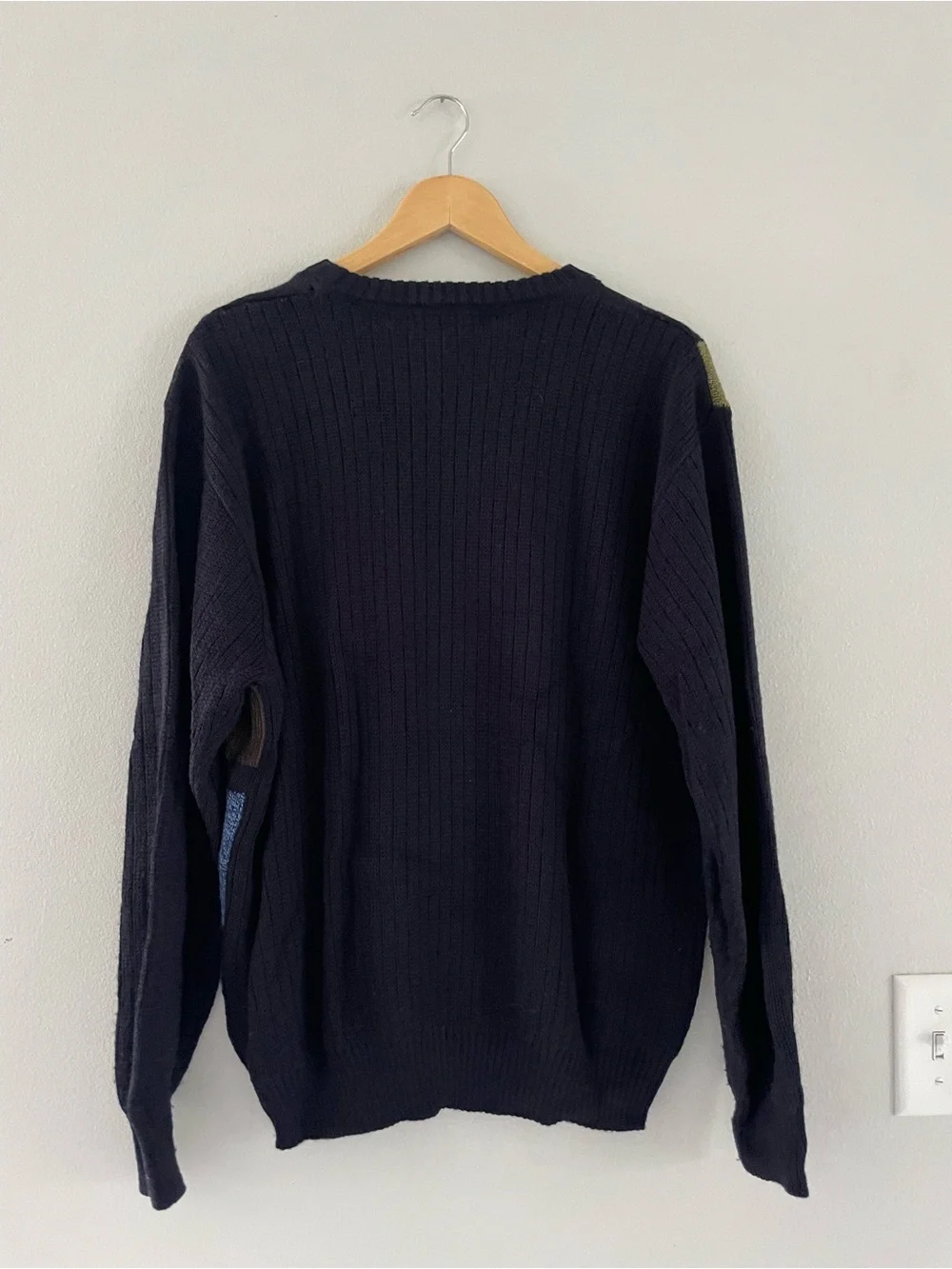 Mens Cellinni Navy Crewneck Sweater with Blue and Olive Blocks